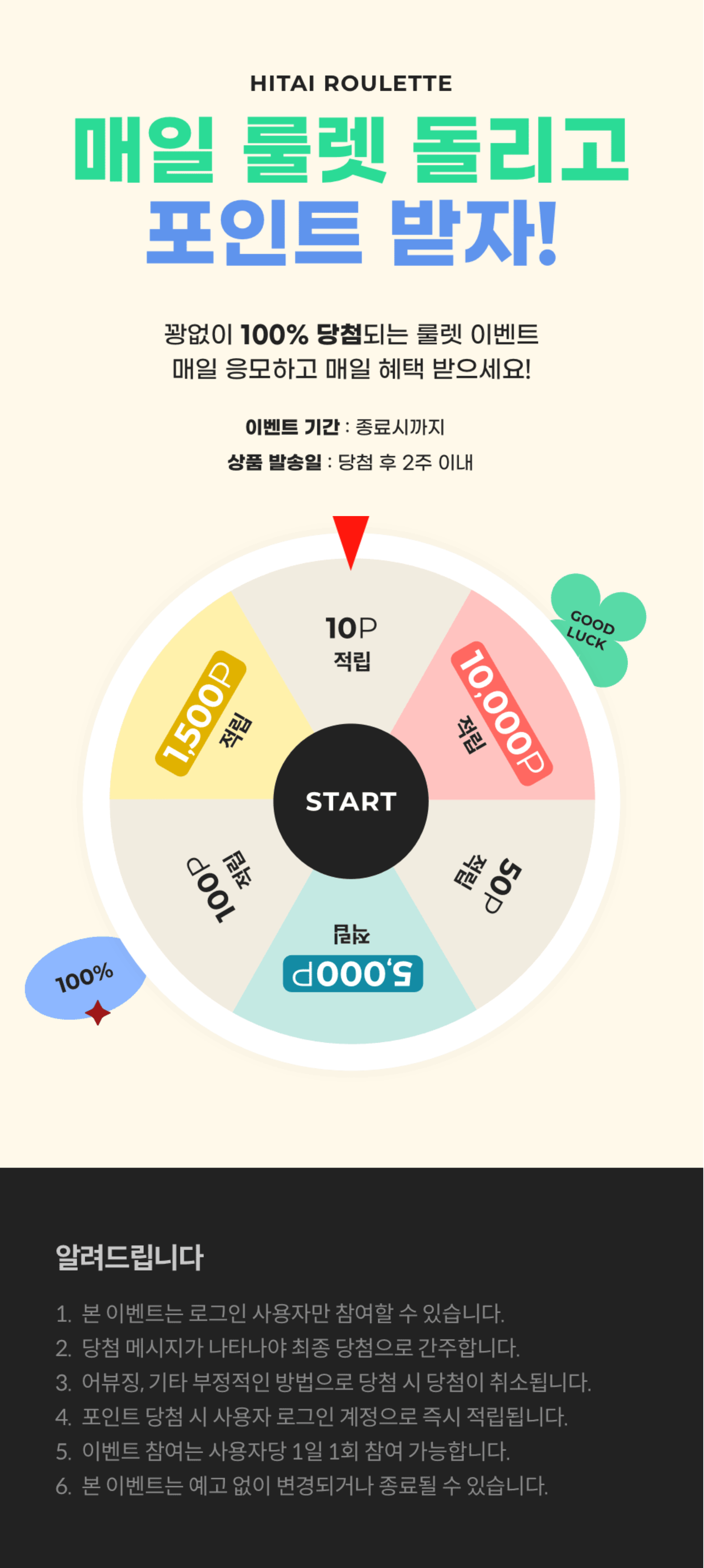 매일 룰렛 돌리고 포인트 받자!
